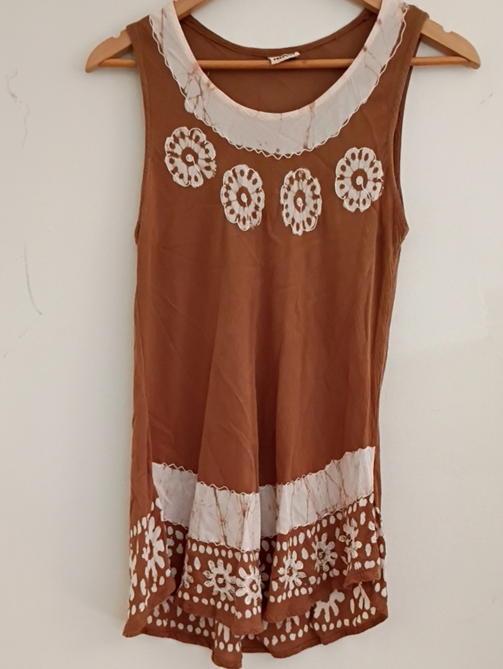 Advance Apparels Rust Brown Tank with White Floral Trim